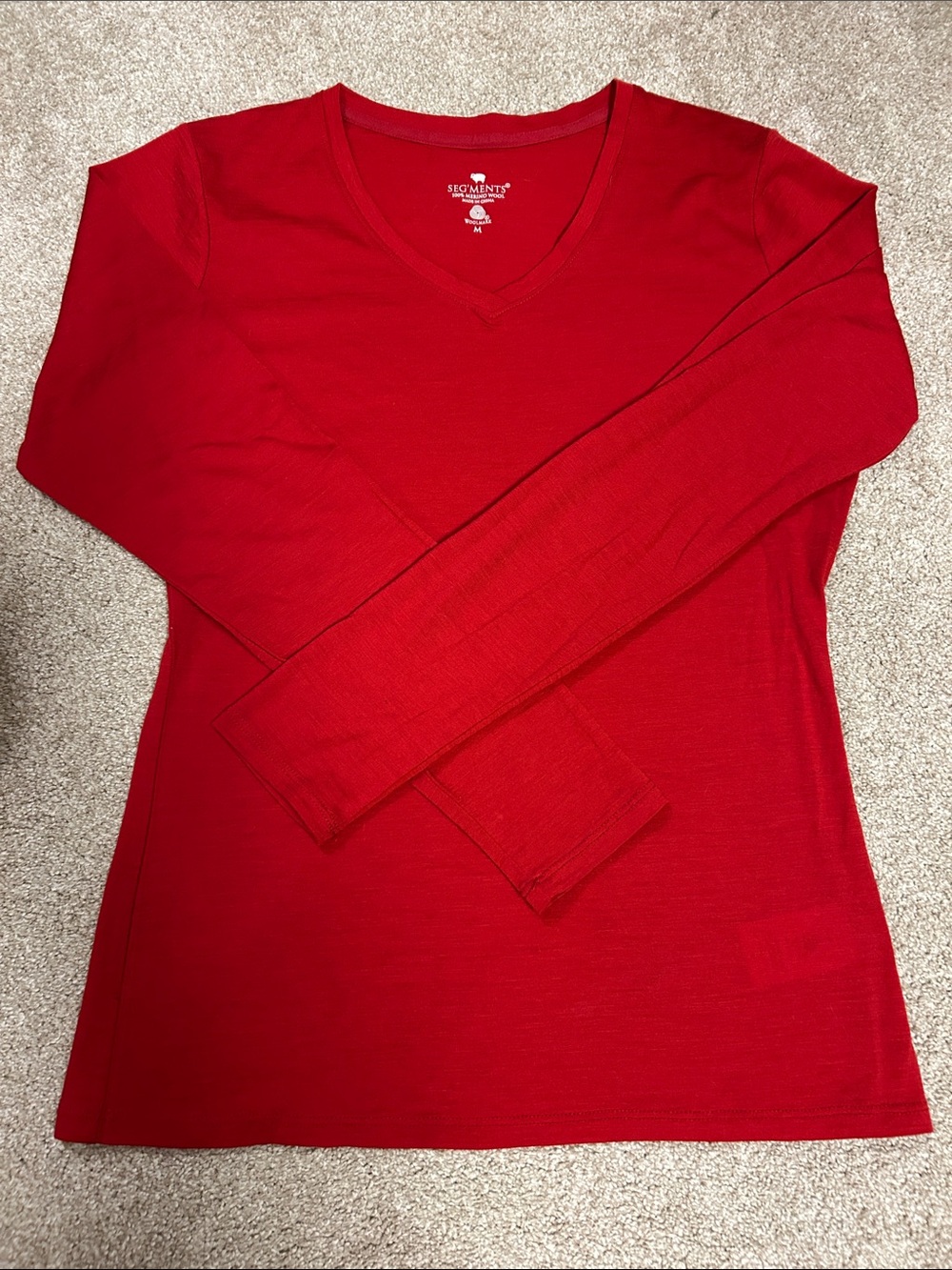 SEGMENTS 100% Merino Wool Baselayer Long Sleeve, Red, Medium